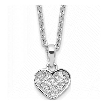 Sterling Silver CZ Pave Heart Pendant Necklace