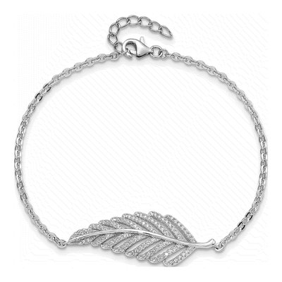 Sterling Silver CZ Feather Bracelet – view 4