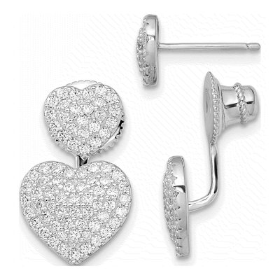 Sterling Silver CZ Heart Dangle Earrings