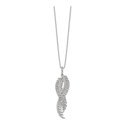 Sterling Silver CZ Feather Pendant Necklace – view 3