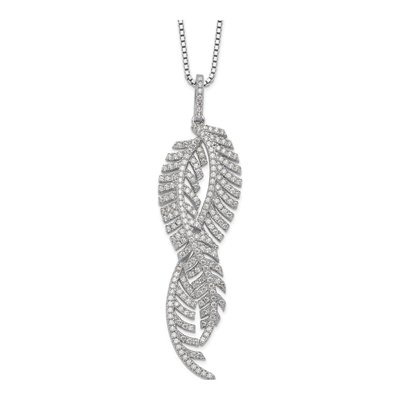 Sterling Silver CZ Feather Pendant Necklace