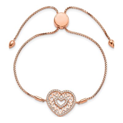 Rose Gold-Plated Sterling Silver CZ Heart Filigree Bracelet – view 3