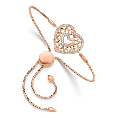 Rose Gold-Plated Sterling Silver CZ Heart Filigree Bracelet