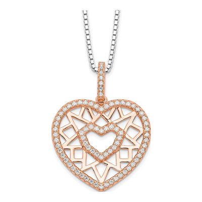 Rose Gold-Plated Sterling Silver CZ Heart Pendant Necklace