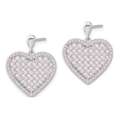 Sterling Silver CZ Heart Dangle Earrings – view 2