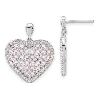 Sterling Silver CZ Heart Dangle Earrings