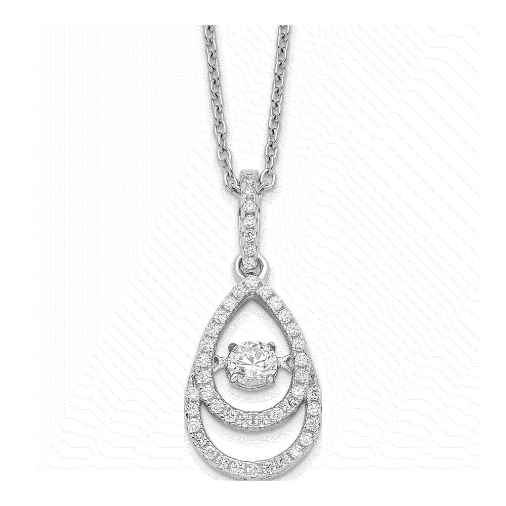 Sterling Silver CZ Moving Center Pendant Necklace