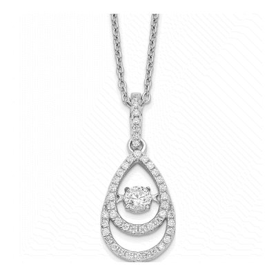 Sterling Silver CZ Moving Center Pendant Necklace