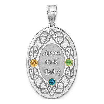 Sterling Silver Personalized Bezel Crystal Family Pendant