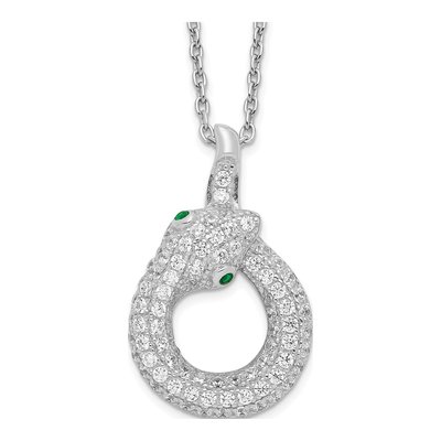 Sterling Silver CZ Micro Pave Snake Pendant Necklace
