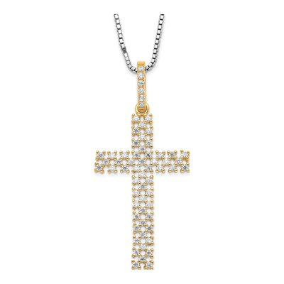 Gold-Plated Sterling Silver CZ Cross Pendant Necklace