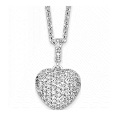 Sterling Silver CZ Pave Heart Pendant Necklace