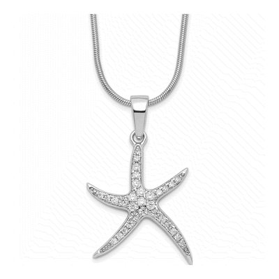 Sterling Silver CZ Pave Starfish Pendant Necklace