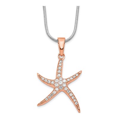 Rose Gold-Plated Sterling Silver CZ Starfish Pendant Necklace