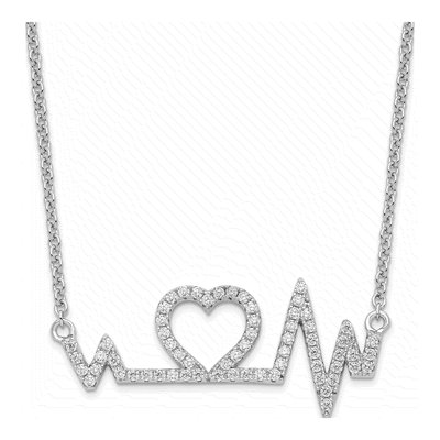 Sterling Silver CZ Pave Heart Necklace