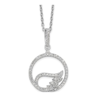 Sterling Silver CZ Wing Pendant Necklace