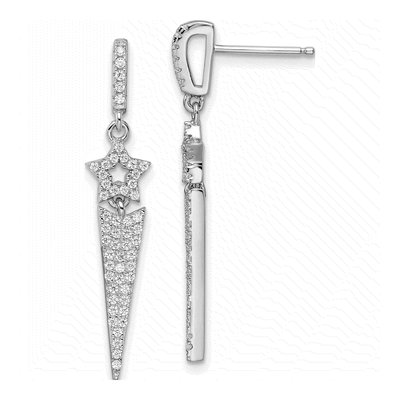 Sterling Silver CZ Star Dangle Earrings