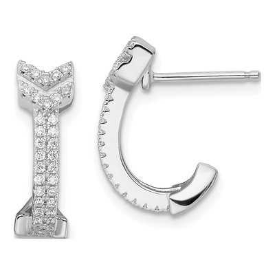 Sterling Silver CZ Micro Pave Arrow Hoop Earrings