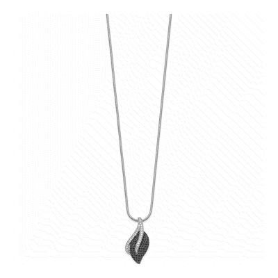 Sterling Silver Black Spinel & CZ Leaf Pendant Necklace – view 3