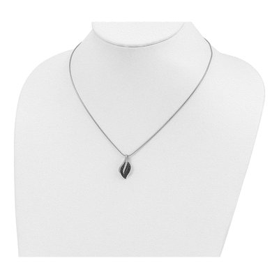 Sterling Silver Black Spinel & CZ Leaf Pendant Necklace – view 5