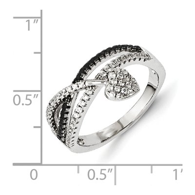 Sterling Silver Black Spinel & CZ Heart Ring – view 3
