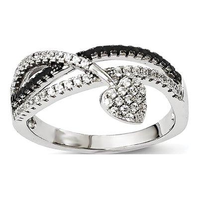 Sterling Silver Black Spinel & CZ Heart Ring