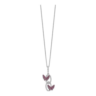 Sterling Silver Black Spinel & CZ Ovals Butterflies Pendant Necklace – view 3