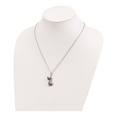 Sterling Silver Black Spinel & CZ Ovals Butterflies Pendant Necklace – view 4