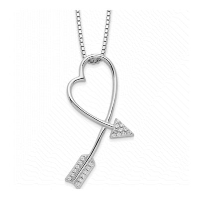 Sterling Silver CZ Arrow Heart Pendant Necklace