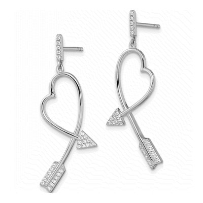 Sterling Silver CZ Arrow Heart Dangle Earrings – view 3