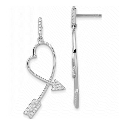 Sterling Silver CZ Arrow Heart Dangle Earrings
