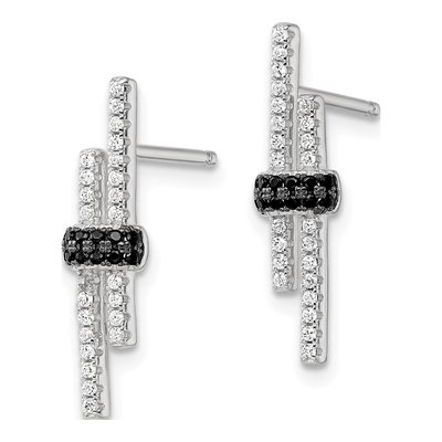 Sterling Silver Black Spinel & CZ Dangle Earrings – view 3