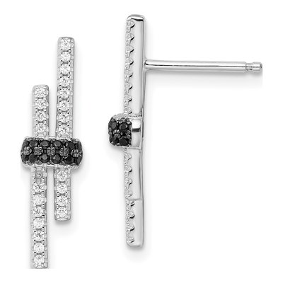 Sterling Silver Black Spinel & CZ Dangle Earrings