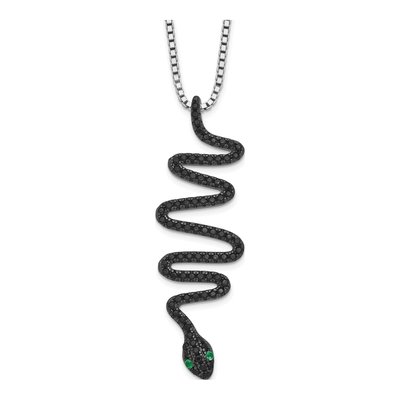 Sterling Silver Black Spinel Snake Pendant Necklace