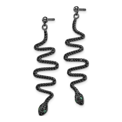 Sterling Silver Black Spinel Snake Dangle Earrings – view 3