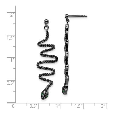 Sterling Silver Black Spinel Snake Dangle Earrings – view 5