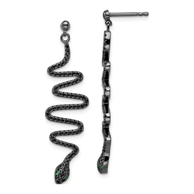 Sterling Silver Black Spinel Snake Dangle Earrings