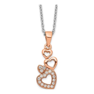 Rose Gold-Plated Sterling Silver CZ Four Linked Hearts Pendant Necklace