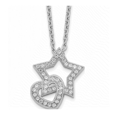Sterling Silver CZ Heart Star Pendant Necklace