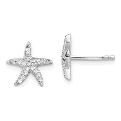 Sterling Silver CZ Pave Starfish Stud Earrings