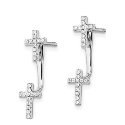 Sterling Silver CZ Cross Front-Back Dangle Earrings – view 3
