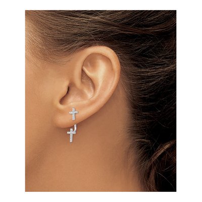 Sterling Silver CZ Cross Front-Back Dangle Earrings – view 4