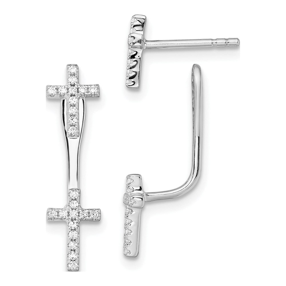 Sterling Silver CZ Cross Front-Back Dangle Earrings