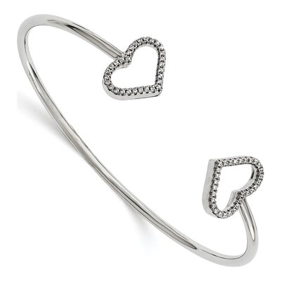 Sterling Silver CZ Heart Bangle Bracelet