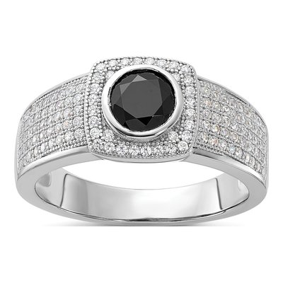 Men's Sterling Silver Black Spinel & CZ Ring