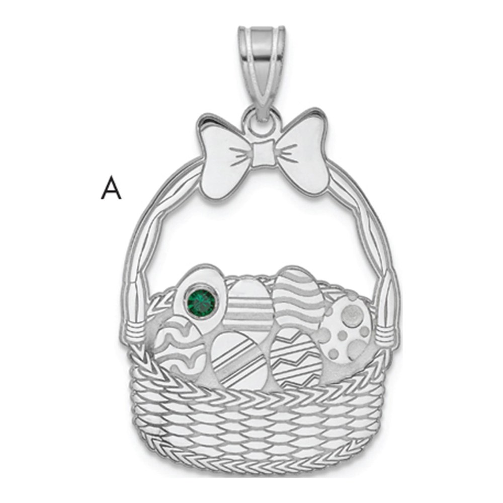 Sterling Silver Rhodium-Plated 1 Birthstone With Ssilver Bezel Easter Basket Pendant