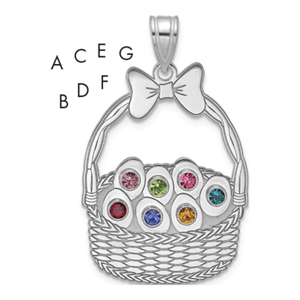 Ssilver 7 Birthstone With Ssilver Bezel Easter Basket Pendant