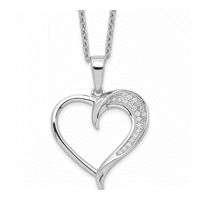 Sterling Silver CZ Pave Heart Pendant Necklace