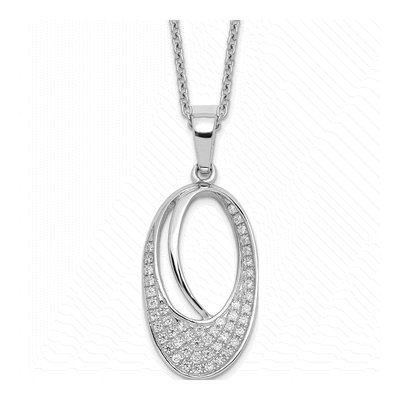 Sterling Silver CZ Micro Pave Oval Pendant Necklace