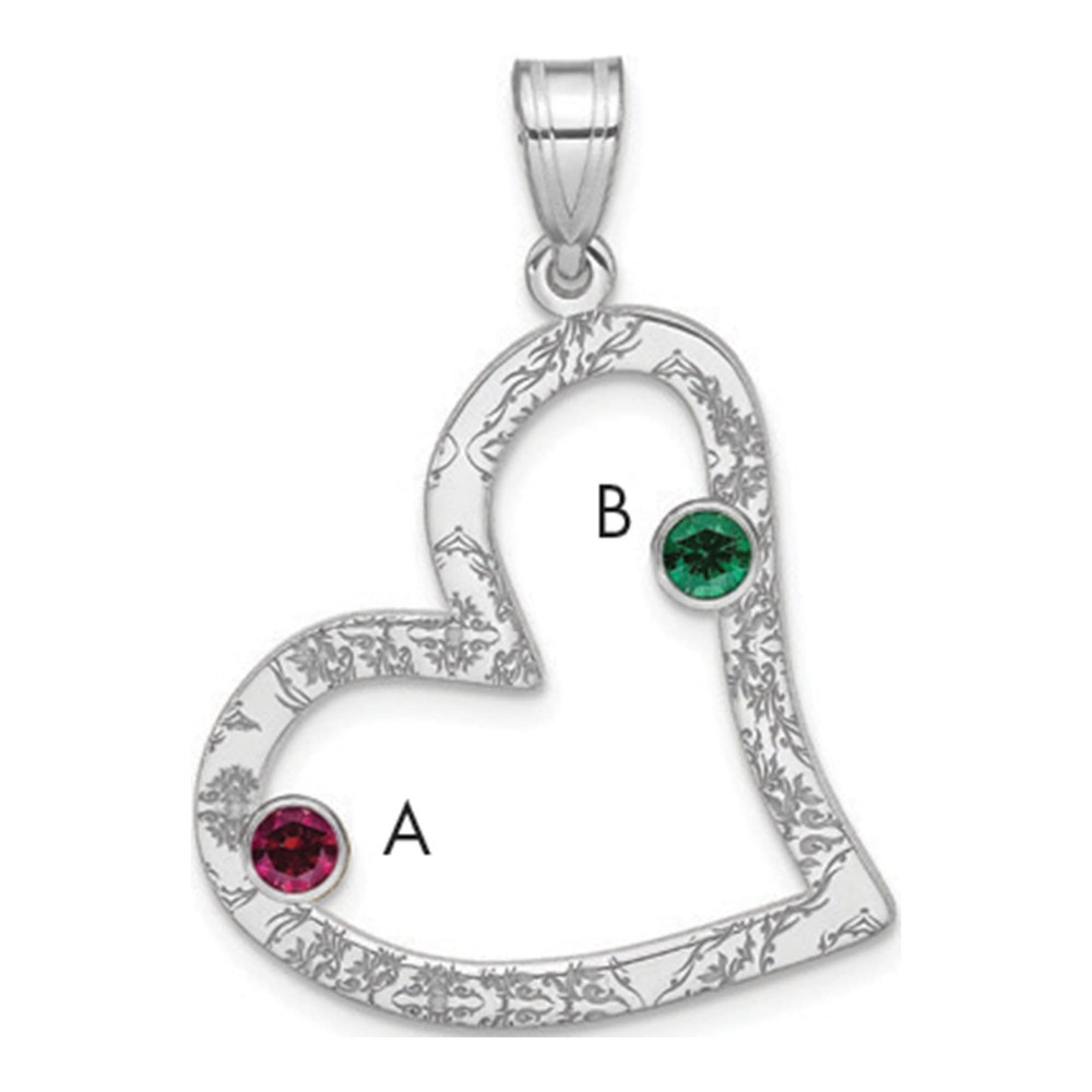 Sterling Silver Personalized 2-Stone Heart Family Pendant